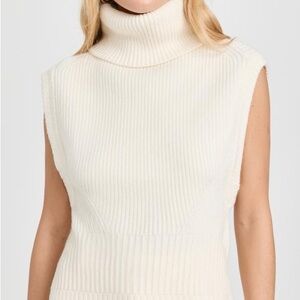 Cream Sleeveless Turtleneck Sweater Top Versatile Classic mixed wool